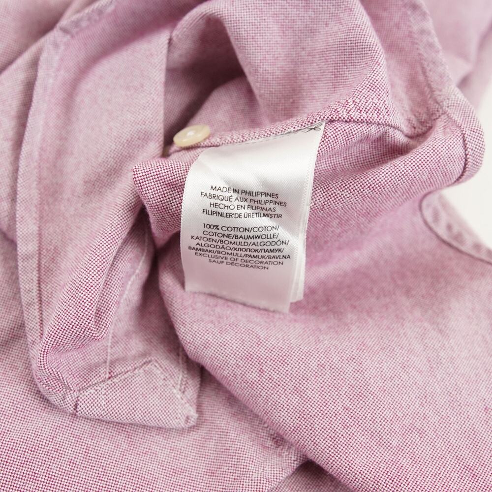 Ralph Lauren Slim Fit Long Sleeve 100% Pique Cotton Red Pink Button Down Shirt L - Picture 9 of 9